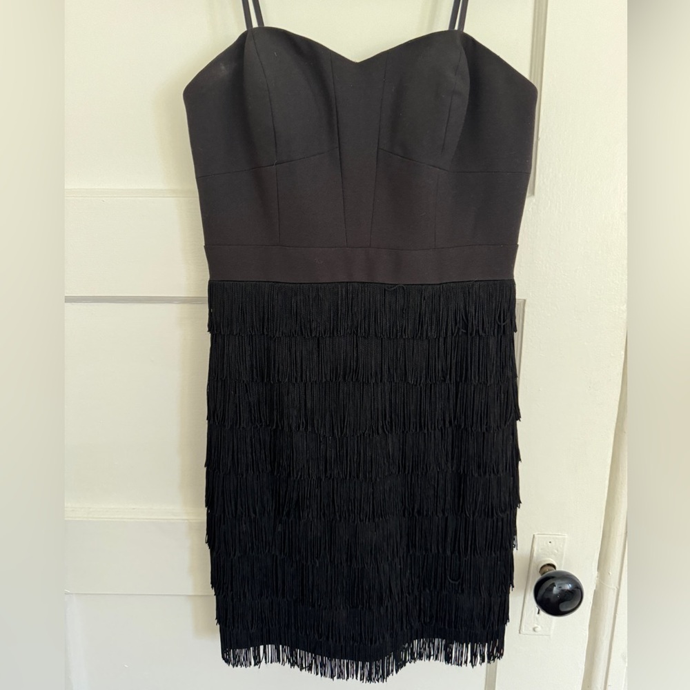 Aidan by Aidan Mattox Black Fringe Flapper Dress